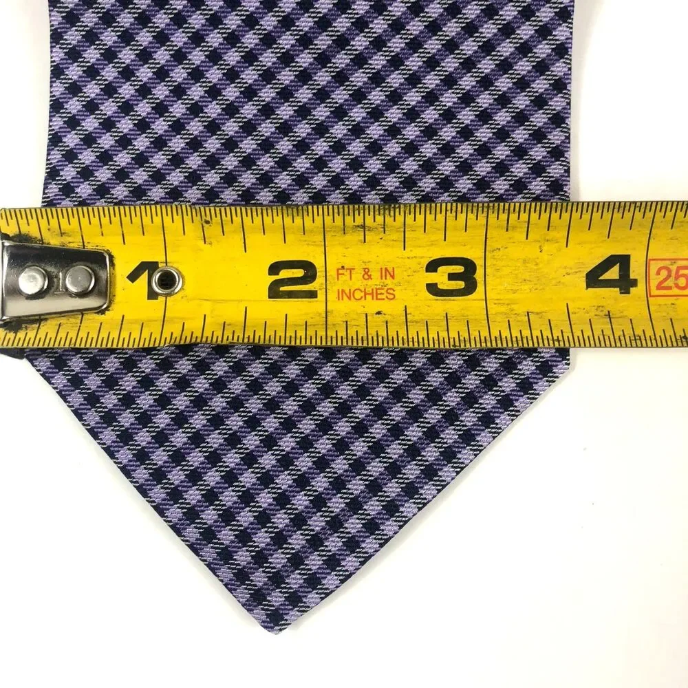 Tommy Hilfiger 100% Silk Tie Purple Navy Blue Gingham Check  Made USA